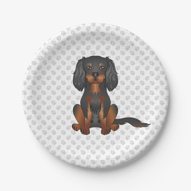 Black & Tan Cavalier King Charles Spaniel & Paws Paper Plates (Front)