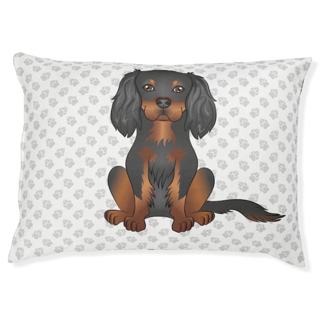 Black & Tan Cavalier King Charles Spaniel & Paws Pet Bed (Front)