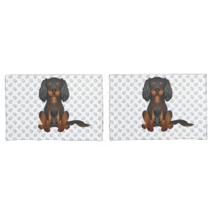 Black & Tan Cavalier King Charles Spaniel & Paws Pillow Case