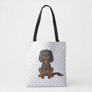 Black & Tan Cavalier King Charles Spaniel & Paws Tote Bag
