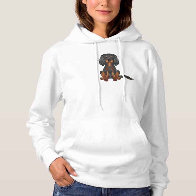 Black & Tan Cavalier King Charles Spaniel Sitting Hoodie (Front)