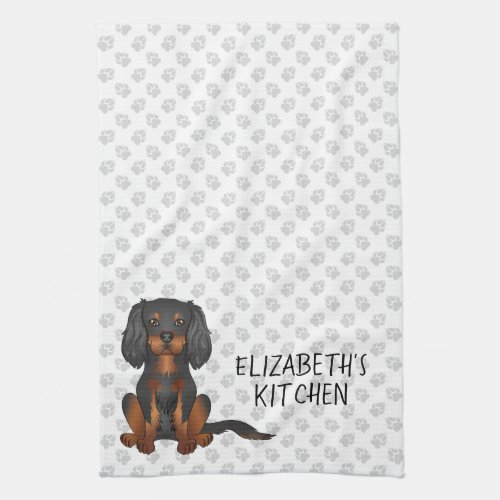 Black  Tan Cavalier King Charles Spaniel  Text Kitchen Towel