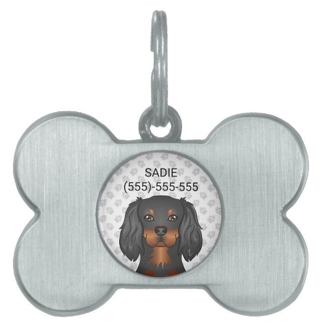 Black & Tan Cavalier King Charles Spaniel & Text Pet ID Tag (Front)