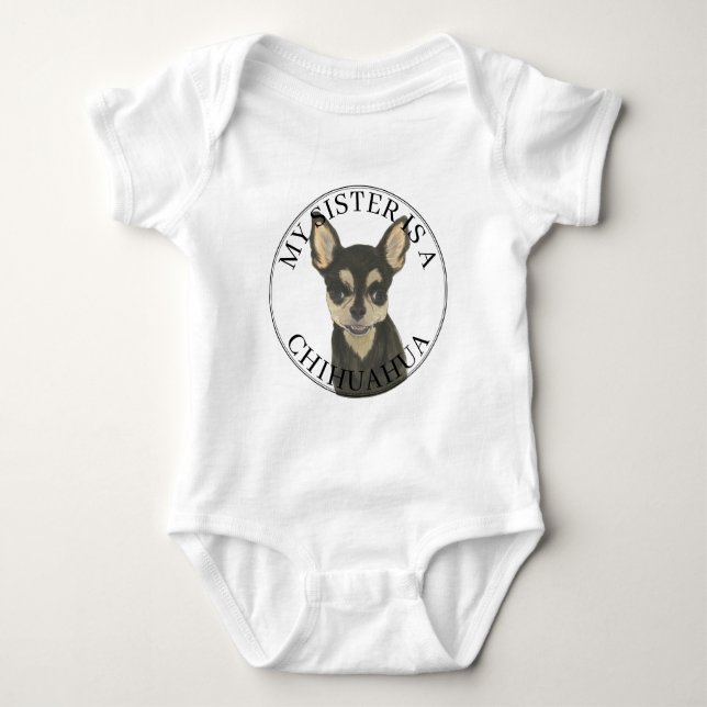 Black Tan Chihuahua Dog Big Sister Baby Bodysuit (Front)
