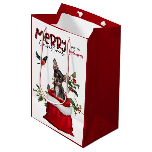 Black Tan Chihuahua Dog Christmas Medium Gift Bag