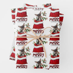 Black Tan Chihuahua Dog in Holiday Gift Bag Wrapping Paper Sheets