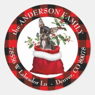 Black Tan Chihuahua Dog Plaid Frame Classic Round Sticker