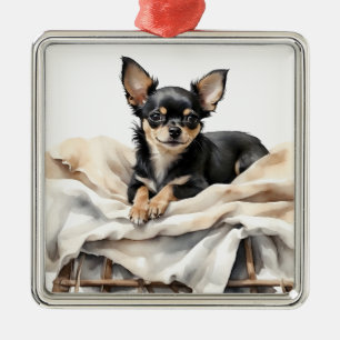 BLACK & TAN CHIHUAHUA PUPPY DOG METAL ORNAMENT