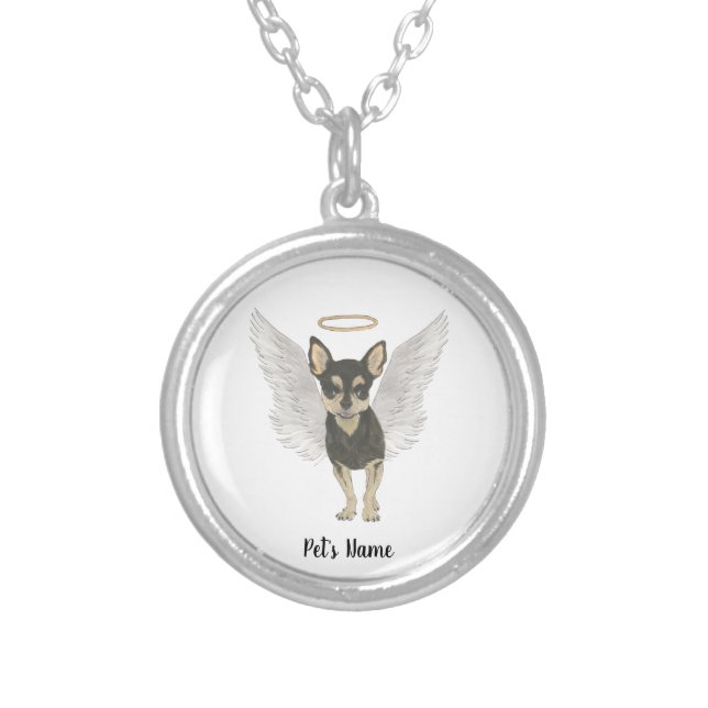 Black & Tan Chihuahua Sympathy Memorial Silver Plated Necklace (Front)