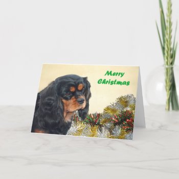 Black & Tan Christmas Cavalier Holiday Card by JennyBrice at Zazzle