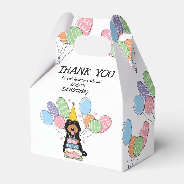 Black Tan Cockapoo Cavapoo Birthday Thank You Favor Boxes (Front Side)