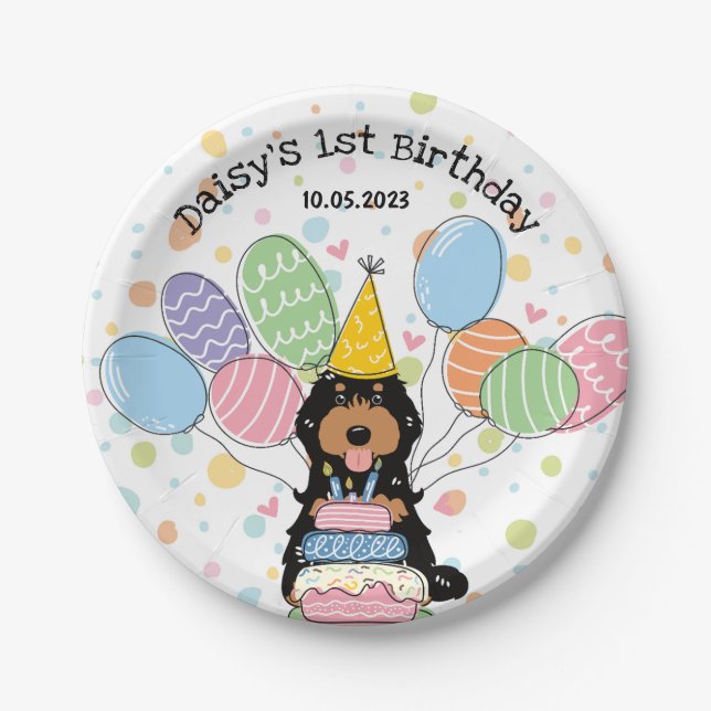 Black Tan Cockapoo Cavapoo Dog Birthday  Paper Plates (Front)