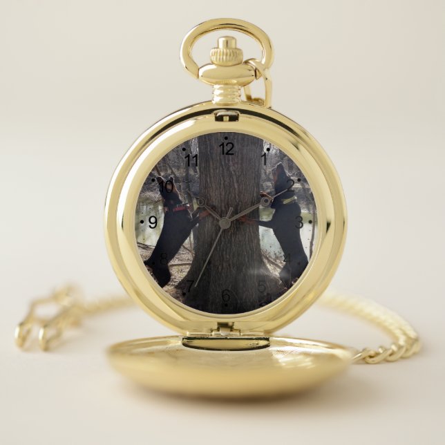 Black & Tan Coon Hounds Treeing On The River Pocket Watch (Inside)