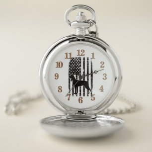Black & Tan Coonhound American Flag Pocket Watch