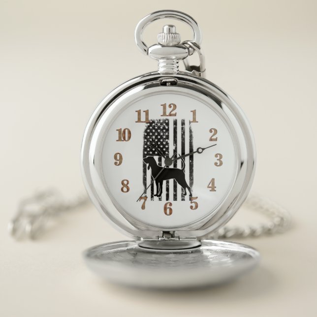 Black & Tan Coonhound American Flag Pocket Watch (Inside)