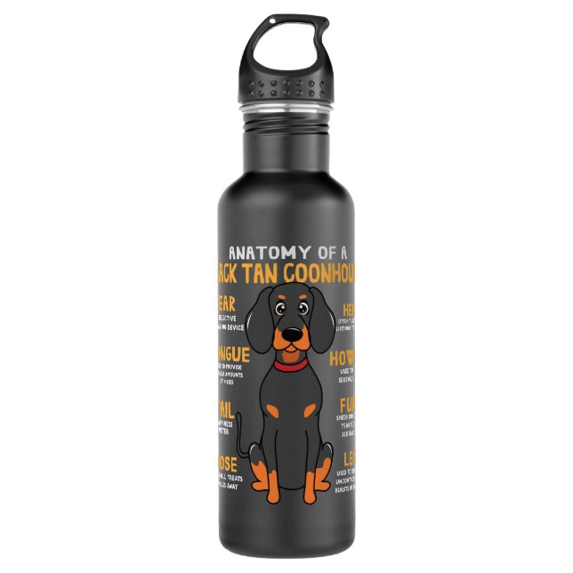 Black Tan Coonhound Anatomy Funny Dog Mom Dad Cute Stainless Steel Water Bottle (Front)
