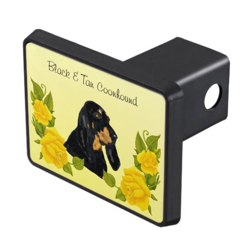 Black  Tan Coonhound and Yellow Roses Tow Hitch Cover