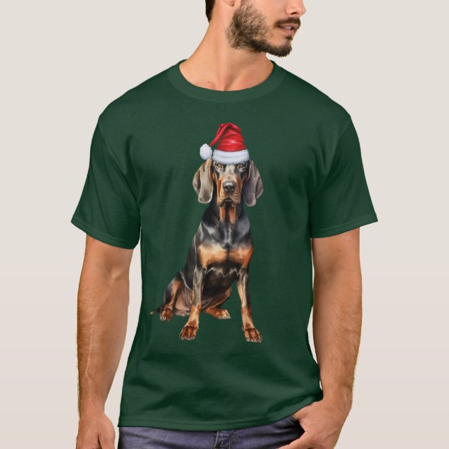 Black Tan Coonhound Dog Cute and Funny Christmas T-Shirt (Front)