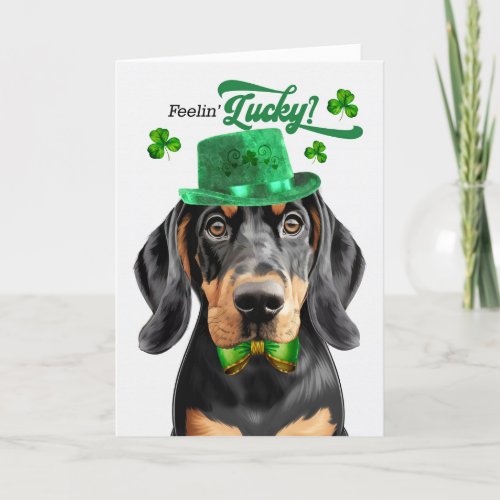 Black Tan Coonhound Dog Lucky St Patricks Day Holiday Card