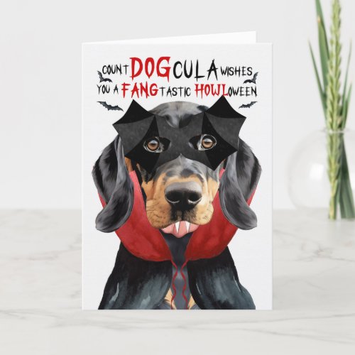 Black Tan Coonhound Funny Count DOGcula Halloween Holiday Card