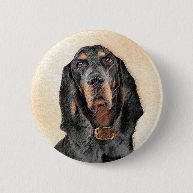 Black & Tan Coonhound Painting - Original Dog Art Button (Front)