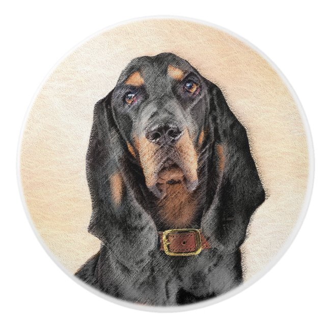 Black & Tan Coonhound Painting - Original Dog Art Ceramic Knob (Front)