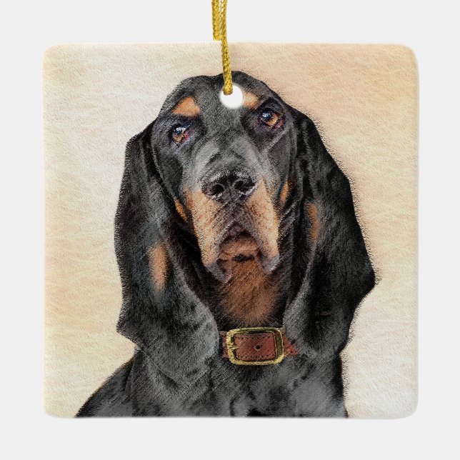 Black & Tan Coonhound Painting - Original Dog Art Ceramic Ornament (Front)
