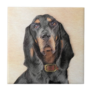 Black & Tan Coonhound Painting - Original Dog Art Ceramic Tile