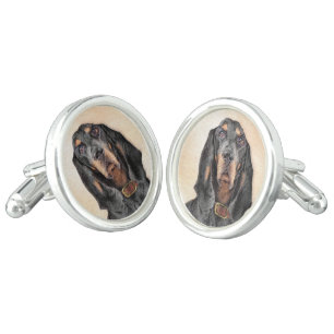 Black & Tan Coonhound Painting - Original Dog Art Cufflinks