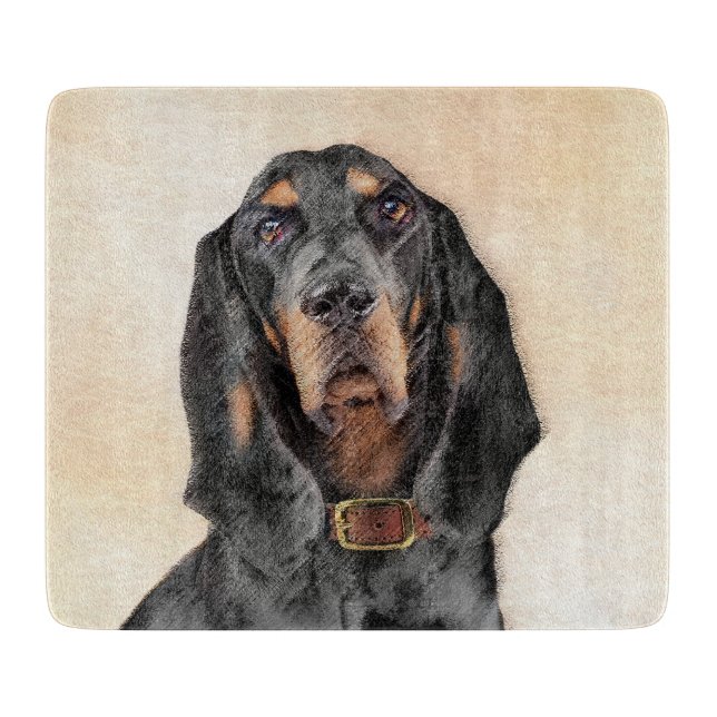 Black & Tan Coonhound Painting - Original Dog Art Cutting Board (Front)