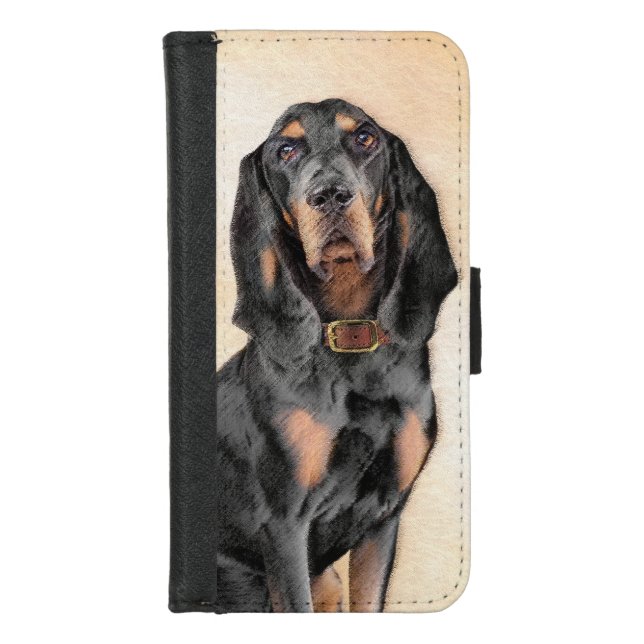 Black & Tan Coonhound Painting - Original Dog Art iPhone Wallet Case (Front)
