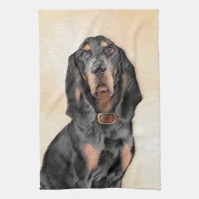 Black & Tan Coonhound Painting - Original Dog Art Kitchen Towel (Vertical)