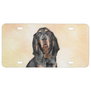 Black & Tan Coonhound Painting - Original Dog Art License Plate