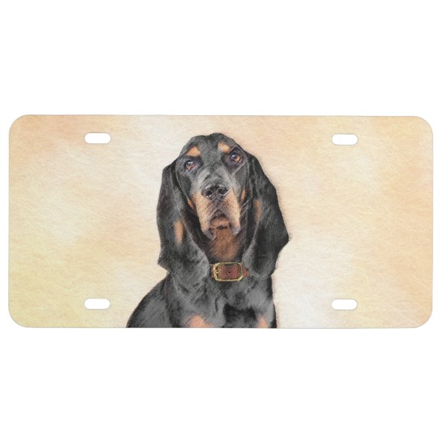 Black & Tan Coonhound Painting - Original Dog Art License Plate (Front)