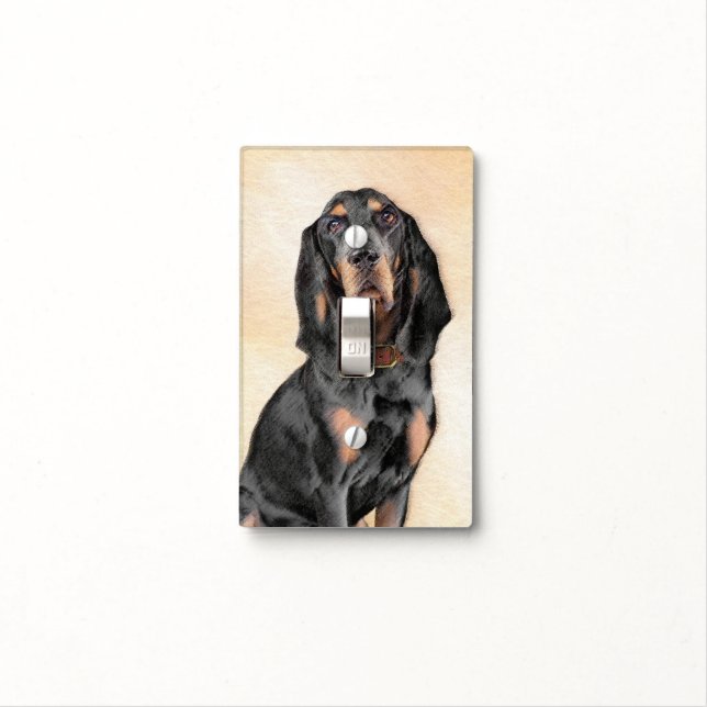 Black & Tan Coonhound Painting - Original Dog Art Light Switch Cover (In Situ)