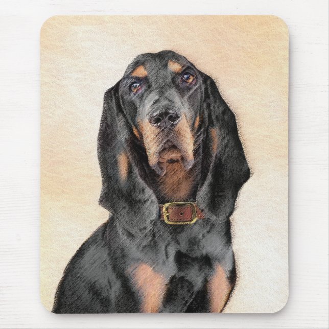 Black & Tan Coonhound Painting - Original Dog Art Mouse Pad (Front)