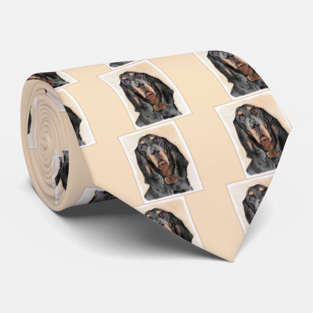 Black & Tan Coonhound Painting - Original Dog Art Neck Tie (Rolled)