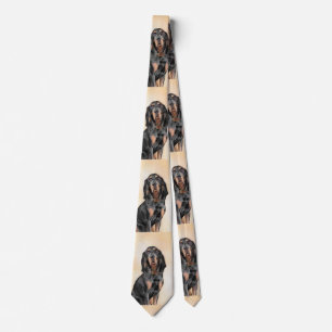 Black & Tan Coonhound Painting - Original Dog Art Neck Tie