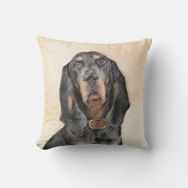 Black & Tan Coonhound Painting - Original Dog Art Outdoor Pillow (Front)