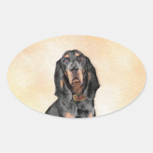 Black & Tan Coonhound Painting - Original Dog Art Oval Sticker