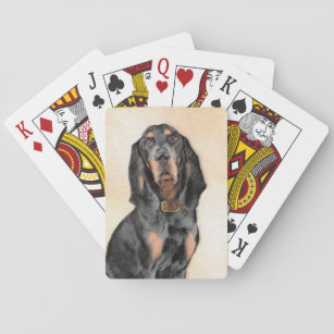 Black & Tan Coonhound Painting - Original Dog Art Playing Cards