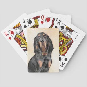 Black & Tan Coonhound Painting - Original Dog Art Poker Cards