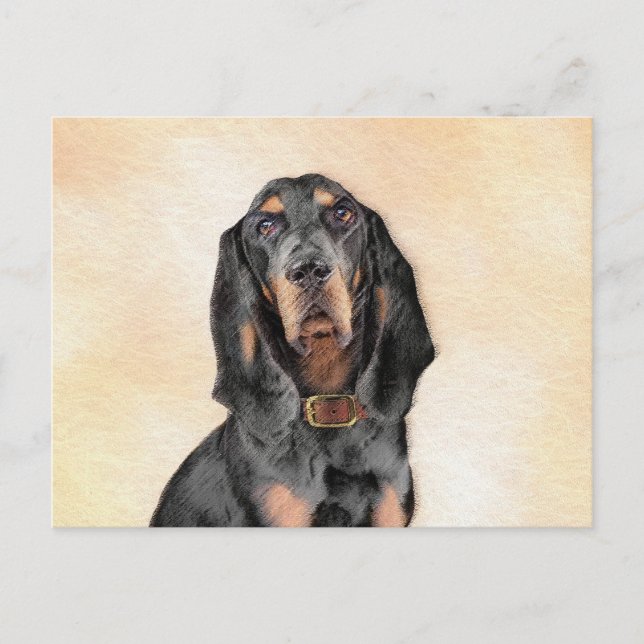 Black & Tan Coonhound Painting - Original Dog Art Postcard (Front)