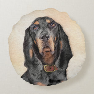 Black & Tan Coonhound Painting - Original Dog Art Round Pillow