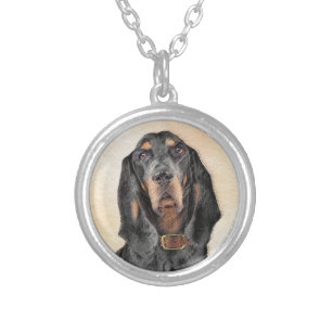 Black & Tan Coonhound Painting - Original Dog Art Silver Plated Necklace