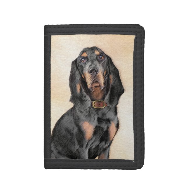 Black & Tan Coonhound Painting - Original Dog Art Trifold Wallet (Front Vertical)