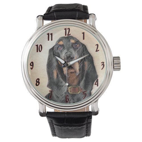 Black  Tan Coonhound Painting _ Original Dog Art Watch