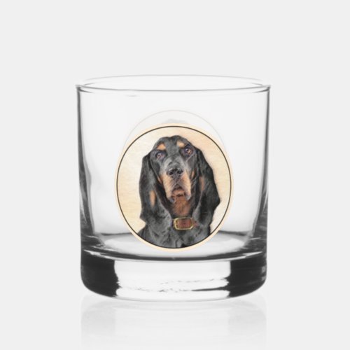 Black  Tan Coonhound Painting _ Original Dog Art Whiskey Glass