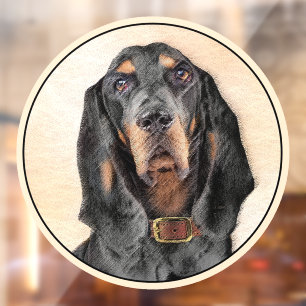 Black & Tan Coonhound Painting - Original Dog Art Window Cling