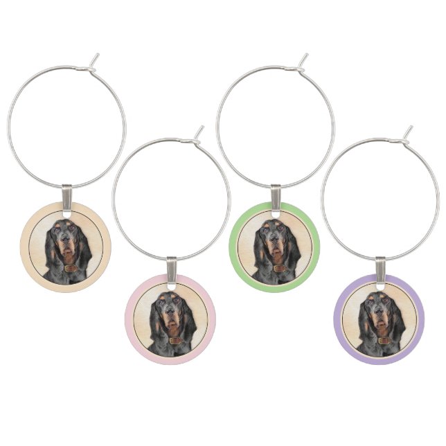 Black & Tan Coonhound Painting - Original Dog Art Wine Charm (Staggered)